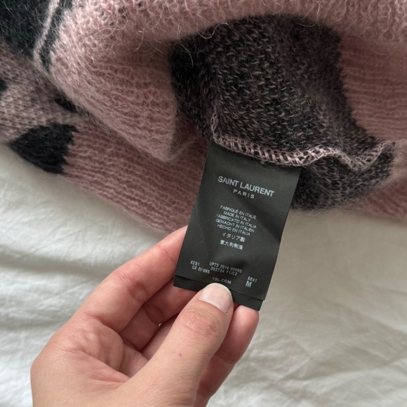 Saint Laurent 2014 Mohair Cropped Sweater Pink Print Size M - Picture 4 of 4